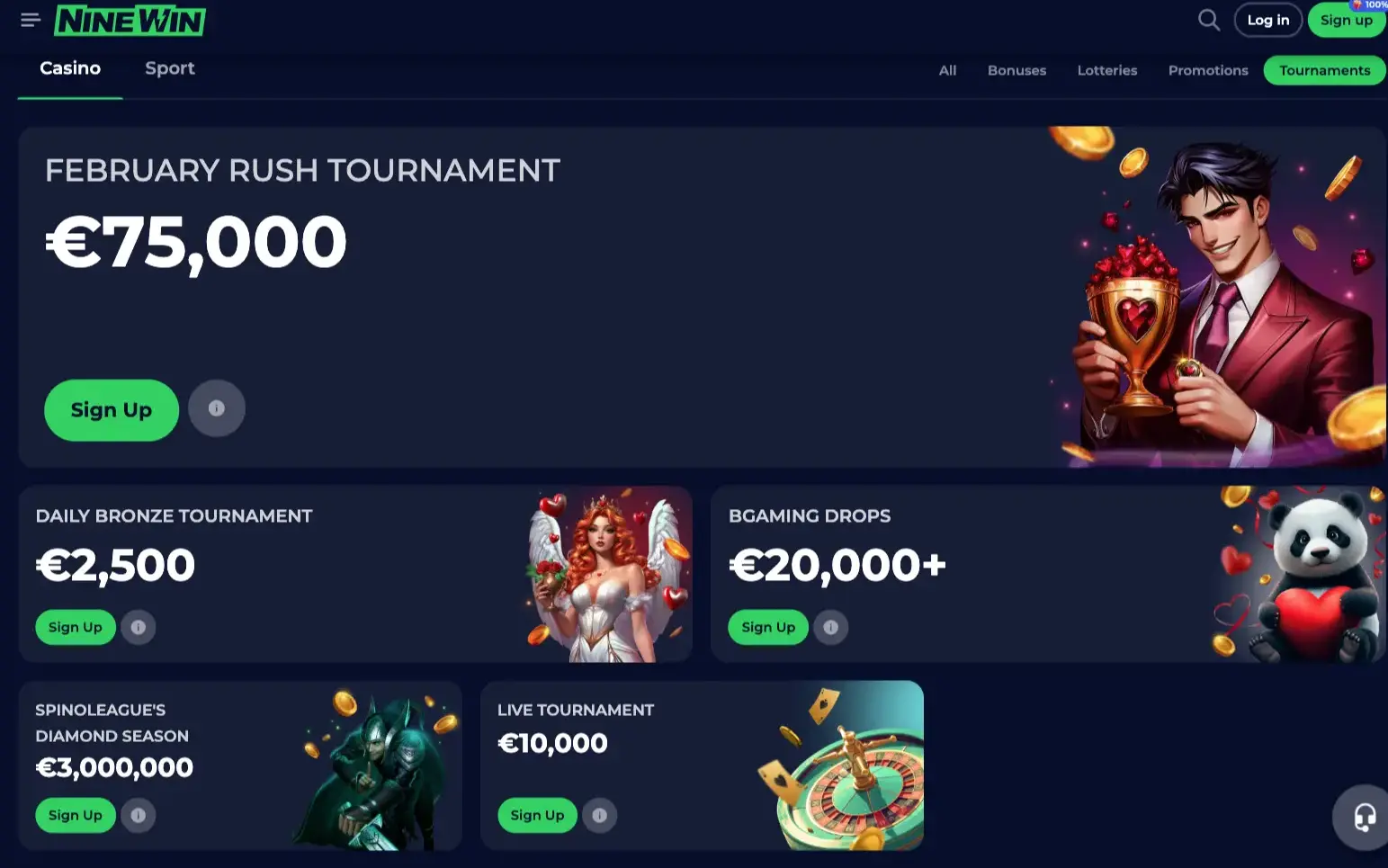 Tournaments at NineWins casino